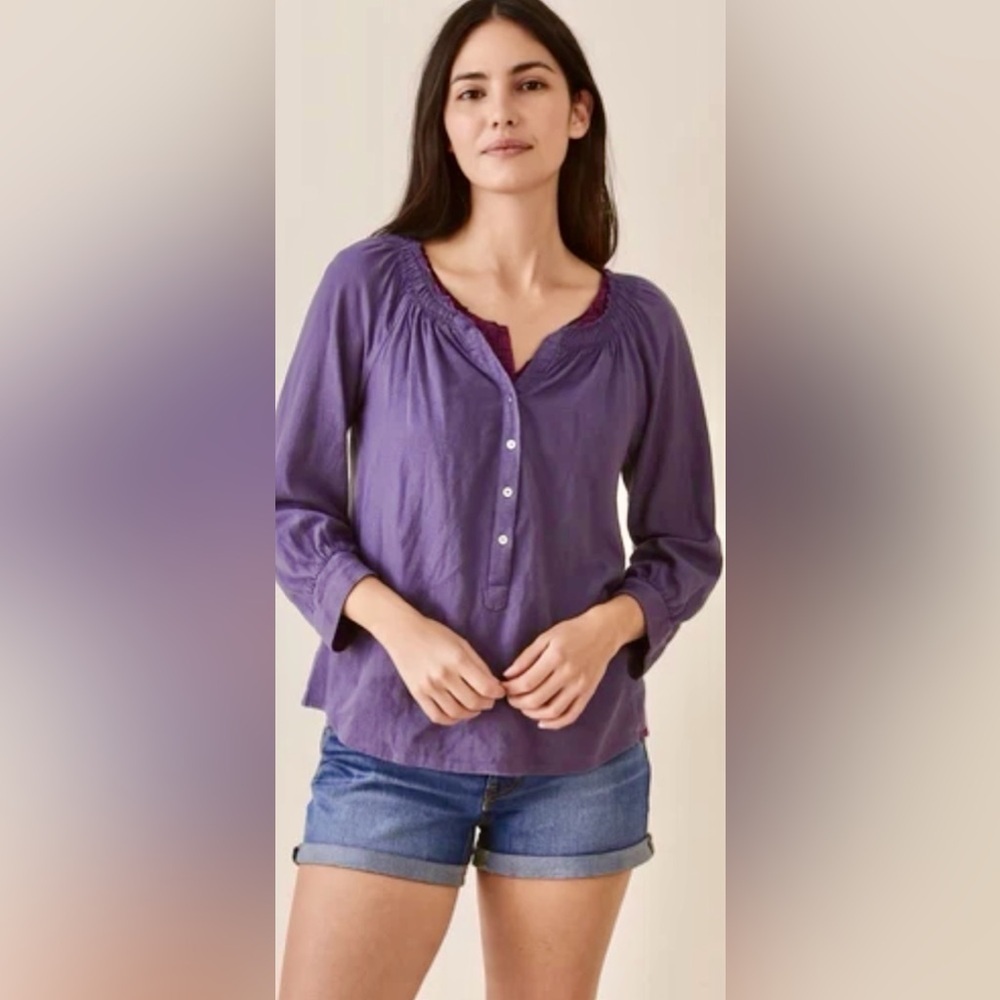 Roller Rabbit Purple Smocked Popover Peasant Blouse Boho Cottagecore Fairycore M